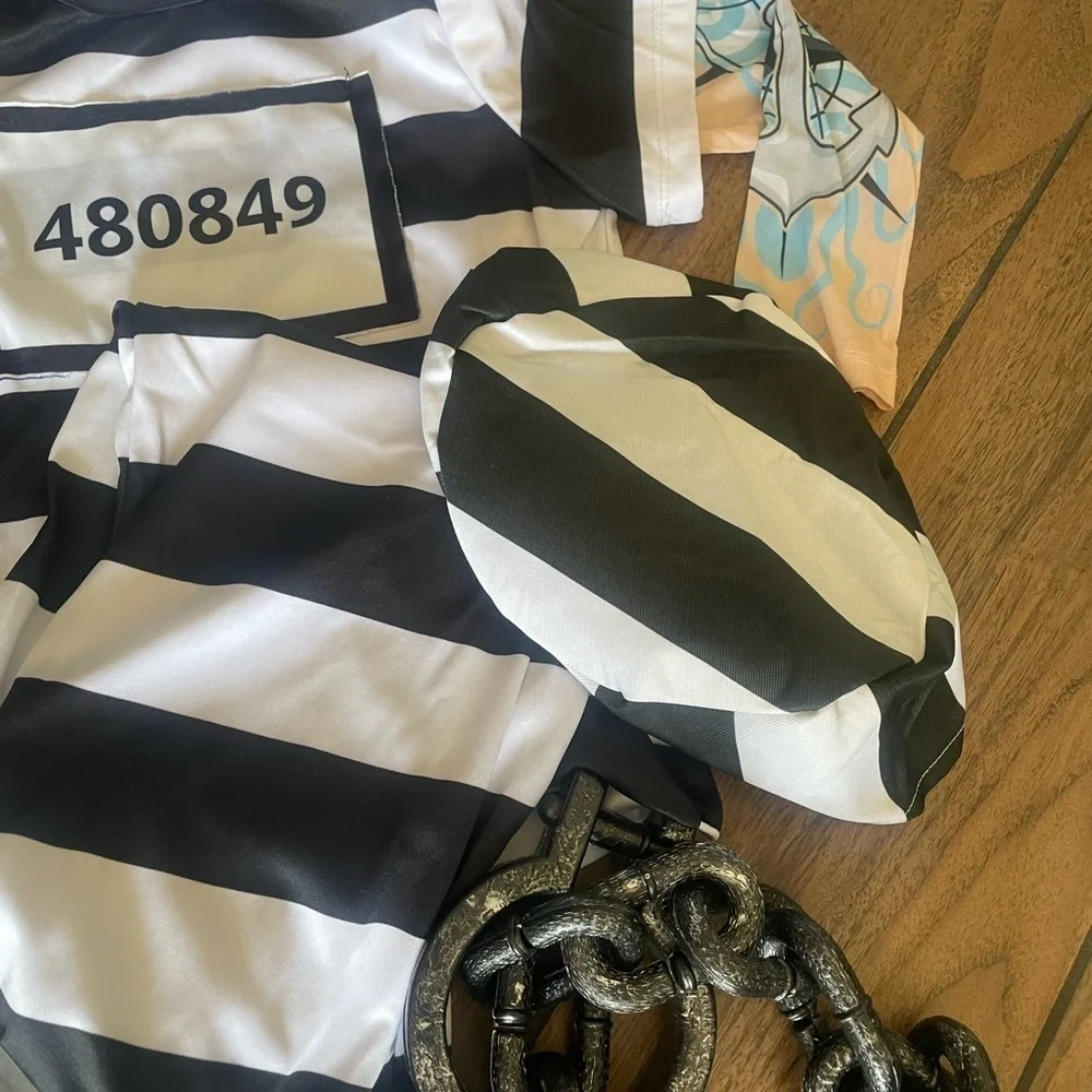 SPOOKTACULAR CREATIONS prisoner inmate Halloween costume with tattoo sleeves -S